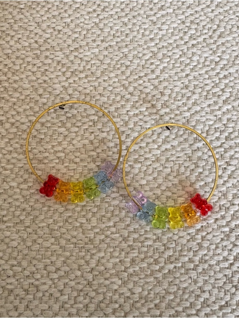 Gold Hoop Earrings with Rainbow Gummy Bear Beads